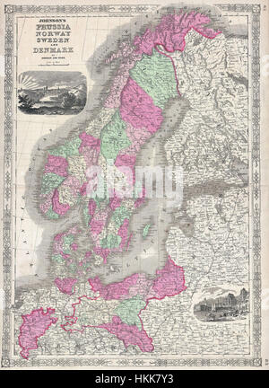 1864 Johnson Plan de Scandinavie (Norvège, Suède, Danemark, la Prusse) - Geographicus - Scandinavie-951-1860 Johnson Banque D'Images