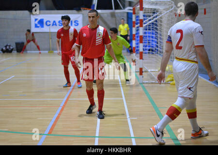 Gibraltar, Royaume-Uni. 28 janvier, 2017. Futsal UEFA Euro, Groupe Préliminaire étape. Gibraltar 1-8 Monténégro à Tercentenary Sports Hall, Gibraltar. Crédit : Stephen Ignacio/Alamy Live News Banque D'Images