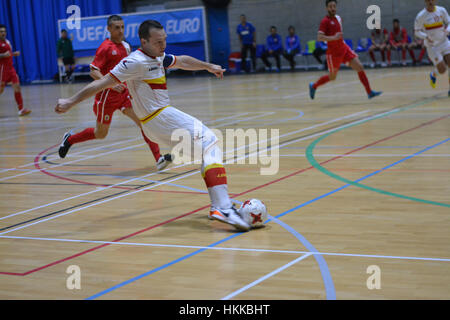 Gibraltar, Royaume-Uni. 28 janvier, 2017. Futsal UEFA Euro, Groupe Préliminaire étape. Gibraltar 1-8 Monténégro à Tercentenary Sports Hall, Gibraltar. Crédit : Stephen Ignacio/Alamy Live News Banque D'Images