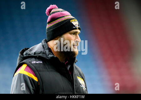 John Smiths Stadium, au Royaume-Uni. 28 janvier, 2017. John Smiths Stadium, Huddersfield, Yorkshire de l'Ouest 28 janvier 2017. Huddersfield Giants v Workington Ville Shannon Wakeman Nouveau joueur signant pour Huddersfield Giants de 2017 arrive au Royaume-Uni à la John Smith Stadium, Huddersfield Photo par : Stephen Gaunt/Touchlinepics.com/Alamy Live News Banque D'Images