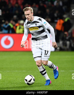 BayArena Leverkusen, Allemagne. 28 janvier, 2017. Ligue Allemande de Football, 1. Bundesliga 2016/17 journée 18, saison, Bayer 04 Leverkusen vs Borussia Moenchengladbach (Mšnchengladbach, Gladbach) --- Oscar Wendt (Gladbach) Credit : kolvenbach/Alamy Live News Banque D'Images