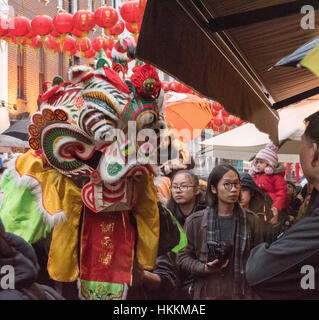 Londres 29e lion, dans China Town pour la célébration du Nouvel An chinois 2017 London#  Crédit : Ian Davidson/Alamy Live News Banque D'Images