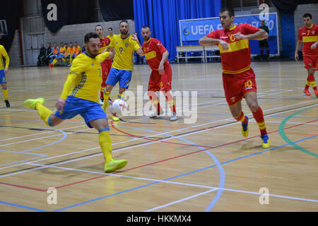 Gibraltar. 29 janvier, 2017. Le Monténégro s'assurer une place dans l'étape suivante de l'UEFA Futsal d'Euros avec une victoire contre la Suède dans le groupe préliminaire G correspondent à Gibraltar. Une victoire 11-4 a été le deuxième en deux jours, après avoir battu les hôtes Gibraltar le jour précédent. Crédit : Stephen Ignacio/Alamy Live News Banque D'Images