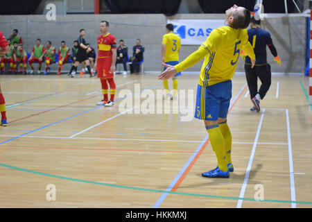 Gibraltar. 29 janvier, 2017. Le Monténégro s'assurer une place dans l'étape suivante de l'UEFA Futsal d'Euros avec une victoire contre la Suède dans le groupe préliminaire G correspondent à Gibraltar. Une victoire 11-4 a été le deuxième en deux jours, après avoir battu les hôtes Gibraltar le jour précédent. Crédit : Stephen Ignacio/Alamy Live News Banque D'Images