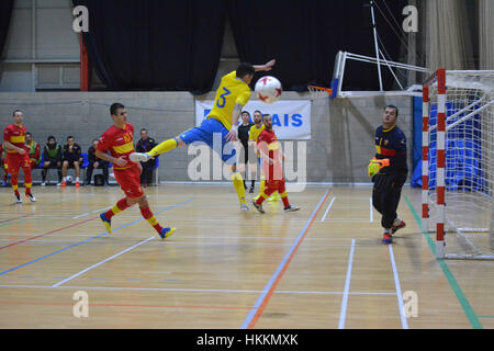 Gibraltar. 29 janvier, 2017. Le Monténégro s'assurer une place dans l'étape suivante de l'UEFA Futsal d'Euros avec une victoire contre la Suède dans le groupe préliminaire G correspondent à Gibraltar. Une victoire 11-4 a été le deuxième en deux jours, après avoir battu les hôtes Gibraltar le jour précédent. Crédit : Stephen Ignacio/Alamy Live News Banque D'Images