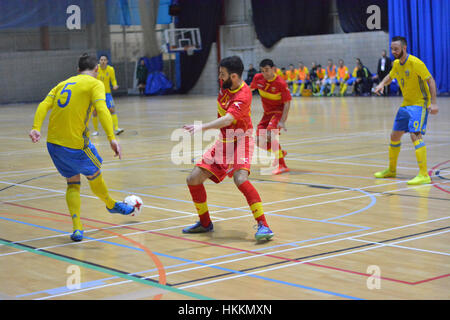 Gibraltar. 29 janvier, 2017. Le Monténégro s'assurer une place dans l'étape suivante de l'UEFA Futsal d'Euros avec une victoire contre la Suède dans le groupe préliminaire G correspondent à Gibraltar. Une victoire 11-4 a été le deuxième en deux jours, après avoir battu les hôtes Gibraltar le jour précédent. Crédit : Stephen Ignacio/Alamy Live News Banque D'Images