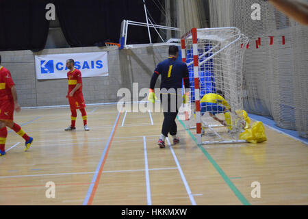 Gibraltar. 29 janvier, 2017. Le Monténégro s'assurer une place dans l'étape suivante de l'UEFA Futsal d'Euros avec une victoire contre la Suède dans le groupe préliminaire G correspondent à Gibraltar. Une victoire 11-4 a été le deuxième en deux jours, après avoir battu les hôtes Gibraltar le jour précédent. Crédit : Stephen Ignacio/Alamy Live News Banque D'Images