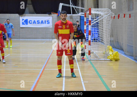 Gibraltar. 29 janvier, 2017. Le Monténégro s'assurer une place dans l'étape suivante de l'UEFA Futsal d'Euros avec une victoire contre la Suède dans le groupe préliminaire G correspondent à Gibraltar. Une victoire 11-4 a été le deuxième en deux jours, après avoir battu les hôtes Gibraltar le jour précédent. Crédit : Stephen Ignacio/Alamy Live News Banque D'Images