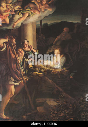 'La Notte' d'Antonio da Correggio est un chef-d'œuvre qui illustre l'utilisation par l'artiste du chiaroscuro et de l'éclairage doux. La peinture présente une représentation allégorique de la nuit, avec des détails délicats et une composition dynamique. L’influence de Correggio sur l’art de la Renaissance est évidente dans la profondeur émotionnelle et la maîtrise technique de l’œuvre. Banque D'Images