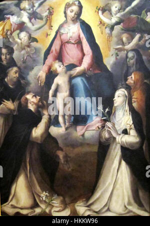 'Notre Dame du Rosaire' de Hendricksz est une peinture religieuse représentant la Vierge Marie tenant les perles du chapelet. L'œuvre met en évidence la signification spirituelle du Rosaire dans la tradition catholique, avec des détails vibrants caractéristiques du style baroque néerlandais. Banque D'Images