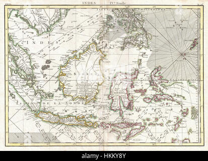 1770 Bonne carte des Indes orientales (Java, Sumatra, Bornéo, Singapour) - Geographicus - EastIndies-bonne-1780 Banque D'Images