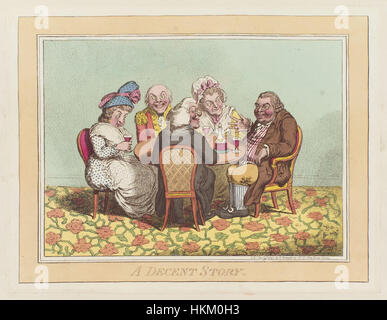 Cette impression satirique de James Gillray, intitulée « A Decent Story », critique avec humour les normes sociétales à travers des caricatures et des traits exagérés, soulignant le style caractéristique de Gillray en matière de commentaires politiques et sociaux. Banque D'Images