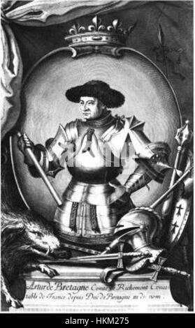 Ce portrait d'* Arthur III de Bretagne*, peint par Nicolas Pitau, représente le duc de Bretagne avec dignité royale. L'œuvre met en valeur la tenue formelle et le statut noble du souverain breton du XIVe siècle. Banque D'Images