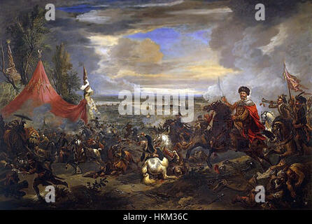 Ce tableau représente la bataille de Kahlenberg, livrée en 1683. La bataille a été cruciale dans la défense de Vienne contre l'Empire ottoman, marquant un tournant décisif dans la guerre austro-turque. Banque D'Images