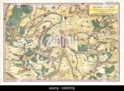 1780 Bonne carte des environs de Paris, France - Geographicus - Paris-bonne-1780 Banque D'Images