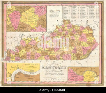 La carte Burroughs & Mitchell du Kentucky de 1846 est un document cartographique historique présentant la géographie et les monuments de l'État au XIXe siècle. Il fournit un aperçu précieux du paysage géographique et politique du Kentucky à l'époque. Banque D'Images