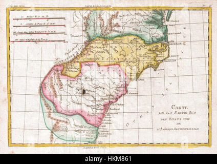 La carte Raynal et bonne du sud des États-Unis de 1780 est une pièce cartographique historique mettant en valeur le paysage géographique de la région à la fin du XVIIIe siècle. La carte fournit des limites détaillées et des caractéristiques notables, offrant un aperçu de la compréhension géographique de l'époque. Banque D'Images
