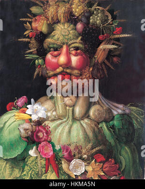 Arcimboldovertemnus est une œuvre inspirée par l'artiste italien du XVIe siècle Giuseppe Arcimboldo, connu pour ses portraits imaginatifs à partir de fruits, légumes et autres éléments naturels. La pièce reflète son style unique de mélange de la forme humaine avec la nature. Banque D'Images