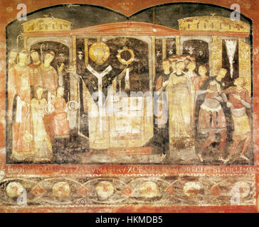 Cette œuvre du XIe siècle, attribuée à un peintre inconnu, représente Saint Clément célébrant Mass. La peinture est un exemple important de l'art religieux chrétien primitif de la période médiévale. Banque D'Images