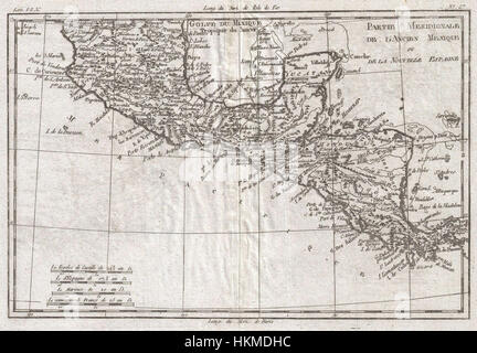 La carte de 1780 de Raynal et bonne offre un aperçu géographique historique de l'Amérique centrale et du sud du Mexique. Il donne un aperçu des régions à la fin du XVIIIe siècle, montrant les frontières territoriales et les caractéristiques géographiques de l'époque. Banque D'Images