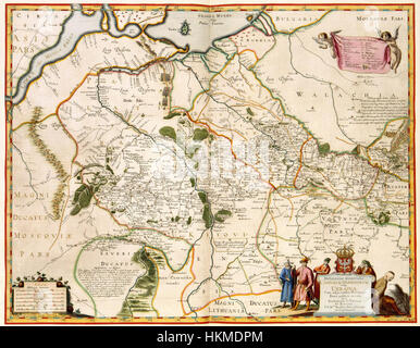Cette carte, intitulée 'Delineatio Generalis Camporum Desertorum vulgo UKRAINA', est un document historique d'Atlas Van der Hagen datant du XVIIIe siècle. Il montre le contour général des steppes ukrainiennes, avec un accent sur les provinces environnantes. Il a été créé pour le bien public et reflète les pratiques cartographiques de l'époque. Banque D'Images