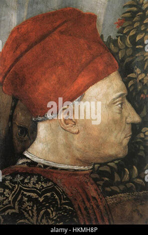 Détail de la « procession du plus jeune roi » de Benozzo Gozzoli, présentant des fresques complexes de la Renaissance, représentant une procession royale aux couleurs riches et aux figures détaillées. Banque D'Images