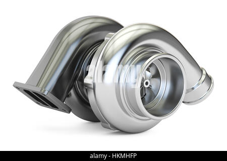 Location de turbocompresseur, rendu 3D isolé sur fond blanc Banque D'Images