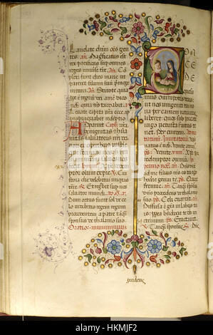 Cette feuille d'un bréviaire, créée par Benedetto Bordon, est un manuscrit complexe L'illustration détaillée au verso montre des thèmes religieux et des éléments décoratifs typiques de l'enluminure manuscrite italienne du XVIe siècle. Banque D'Images