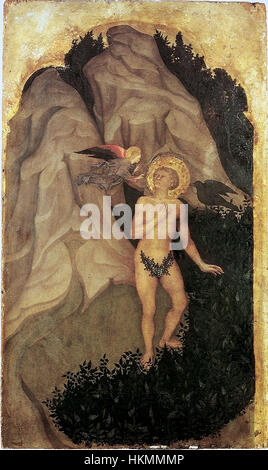 Ce tableau de Nicolo di Pietro, datant de 1415-1420, représente la tentation de Saint Benoît. L'œuvre, conservée dans le Museo Poldi Pezzoli de Milan, représente le saint résistant aux tentations terrestres, un thème commun dans le chrétien médiéval Banque D'Images