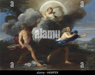 Alphée et Aréthusa de Carlo Maratta est une peinture à l'huile représentant le conte mythologique d'Alphée et d'Aréthusa de la mythologie grecque. Le style classique de Maratta donne vie au mythe avec des couleurs et des figures dramatiques, reflétant sa maîtrise du baroque Banque D'Images