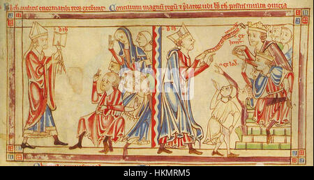 Becket excommunie le coupable, et rencontre les rois - Feuilles Becket (c.1220-1240), f. 2r - BL MS 88 Prêt