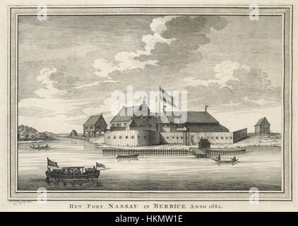 Représentation de Fort Nassau, l'ancienne capitale de la colonie néerlandaise de Berbice, située à environ 88 kilomètres en amont de l'embouchure de la rivière Berbice dans l'actuelle Guyane. Banque D'Images