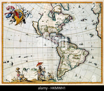 AMH-7757-KB est une carte historique qui représente avec précision l'Amérique du Nord et du Sud au début de la période d'exploration. La carte est importante pour ses détails cartographiques et sert de référence historique importante. Banque D'Images