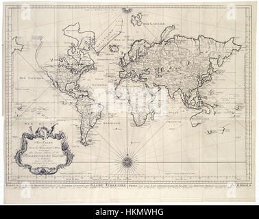 Cette carte du monde antique, connue sous le nom AMH-7876-KB, illustre des caractéristiques géographiques du passé. La carte met en valeur les frontières politiques et naturelles du monde telles qu'elles ont été comprises lors de sa création, offrant une vue historique des paysages mondiaux. Banque D'Images