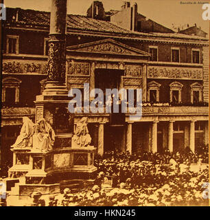 'Benedizione di Pio IX alla Colonna dell'Immacolata' représente le pape Pie IX bénissant la colonne de l'Immaculée conception à Rome. Ce moment historique souligne la signification religieuse et culturelle de l’événement, capturée dans une œuvre religieuse détaillée. Banque D'Images