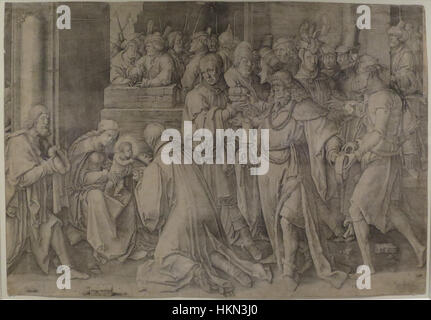 'L'Adoration des Mages", gravure de Lucas van Leyden, Honolulu Museum of Art Banque D'Images