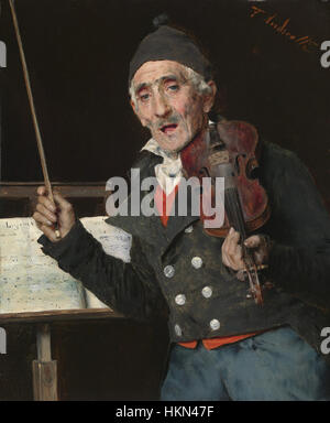 *Le professeur de violon* par Andreotti est une représentation magistrale d'un professeur de musique instruisant un élève. La peinture met en évidence le lien intime entre enseignant et élève dans le processus d'apprentissage de la musique, offrant un aperçu des traditions éducatives du XIXe siècle. Banque D'Images