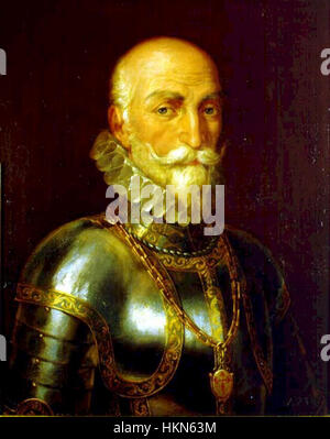 Alvaro de Bazan était un important commandant naval espagnol au XVIe siècle, connu pour ses victoires navales pendant l'Armada espagnole. Son portrait en peinture reflète son statut et son rôle dans l'histoire militaire, capturant son importance comme l'une des plus grandes figures navales d'Espagne. Banque D'Images