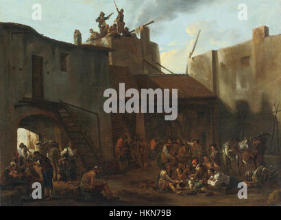 La peinture de Jan miel, « Roman Lime Kiln with Peasants Gambling », représente une scène de la vie rurale, avec des paysans engagés dans une activité de jeu près d'un four à chaux romain. Ce travail met en valeur l'habileté de miel à mélanger des scènes de genre avec des thèmes classiques. Banque D'Images