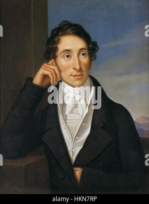 Ce portrait de Caroline Bardua représente Carl Maria von Weber, compositeur allemand éminent du début de l'ère romantique. La peinture capture le compositeur dans une posture royale et intellectuelle, soulignant son importance dans l'histoire de la musique classique. Banque D'Images
