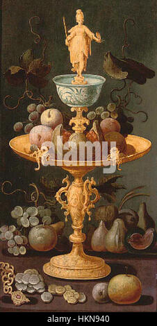 Artus Claessens (attr.) - Raisins, prunes et une grenade sur une tazza d'or surmontée d'une personnification de la Peinture Banque D'Images