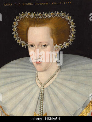Ce portrait d'Anne de Danemark réalisé en 1595 par Adrian Vanson capture la reine consort du roi Jacques VI d'Écosse et du roi d'Angleterre d'une manière royale et digne, mettant en valeur son statut royal et sa beauté. Banque D'Images
