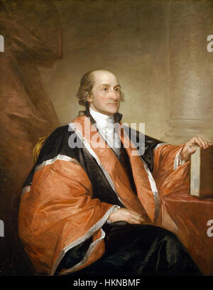 Le portrait de John Jay, créé par Gilbert Stuart, capture la ressemblance du père fondateur et premier juge en chef des États-Unis. La peinture reflète le style formel du portrait de la fin du XVIIIe siècle et souligne le rôle prépondérant de Jay dans l’histoire américaine. Banque D'Images