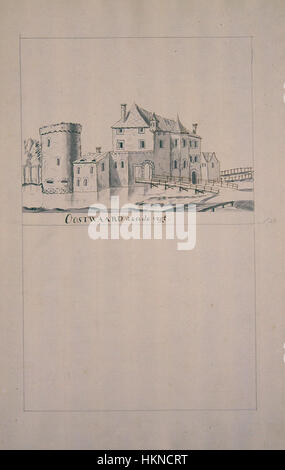 Cette peinture de la collection Atlas Schoemaker représente les châteaux d'Oostwaard, mettant en valeur la grandeur de l'architecture historique de la région. Il souligne les fortifications médiévales et leur importance stratégique. Banque D'Images