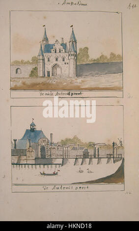 Cette œuvre du XVIIe siècle d'Atlas Schoemaker représente les châteaux d'Amsterdam. La peinture met en valeur l'architecture de l'époque, mettant en valeur la grandeur et le design des fortifications et châteaux historiques de la ville. Banque D'Images
