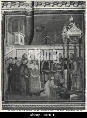 'Presepe di Greccio' de Giotto dépeint la scène de la nativité, illustrant la naissance du Christ d'une manière typique de l'art du début de la Renaissance, en mettant l'accent sur la simplicité et l'humanité dans sa représentation des figures bibliques. Banque D'Images