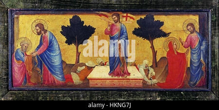 Tableau du XIVe siècle représentant l'apparition du Christ à Pierre, mettant en scène le moment de la résurrection du Christ et l'emblématique scène « Noli me tangere ». Cette œuvre de la période 1365-1369 représente un thème religieux important dans le chrétien médiéval compris Banque D'Images