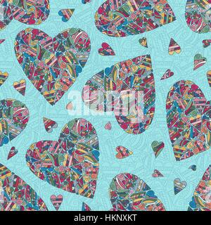 Hand drawn seamless pattern avec coeurs. Illustration de Vecteur