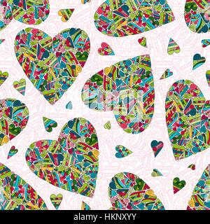 Hand drawn seamless pattern avec coeurs. Illustration de Vecteur