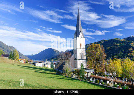 Techendorf : église du village au lac Weißensee, , Kärnten, Carinthie, Autriche Banque D'Images